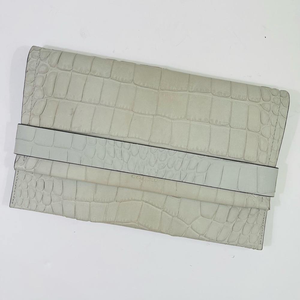 Coach Blue Gray Crocodile-Embossed Clutch